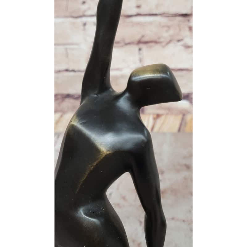 Modern Abstract Bronze Sculpture – Volleyball Athletic Figure With Ball On Marble Base