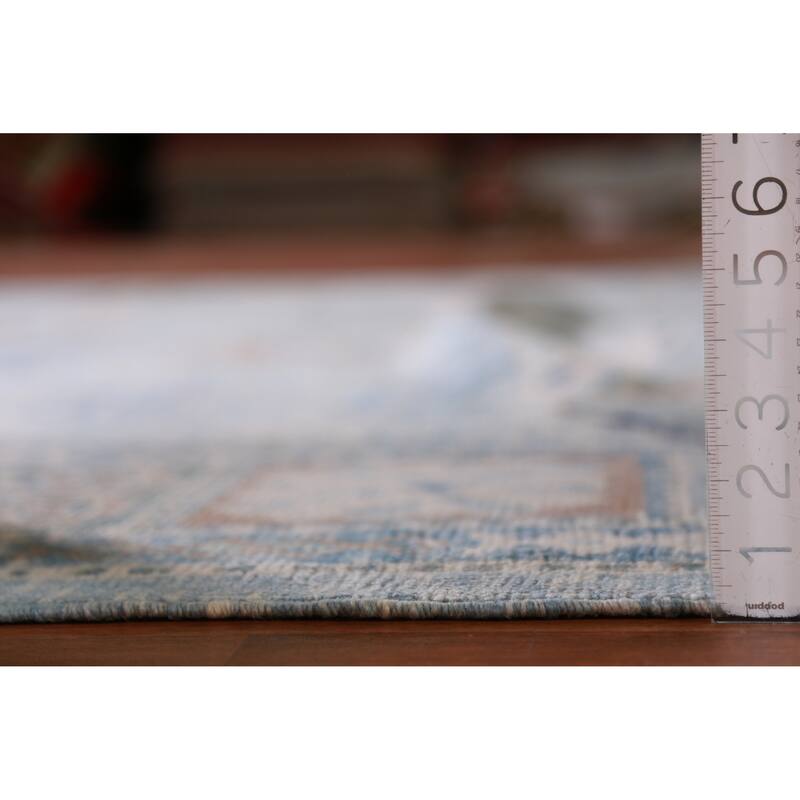 Hand Knotted Oriental 100% Wool Carpet Transitional Geometric Navy Blue & Blues Oushak Area Rug - 11' 2'' X 7' 11''