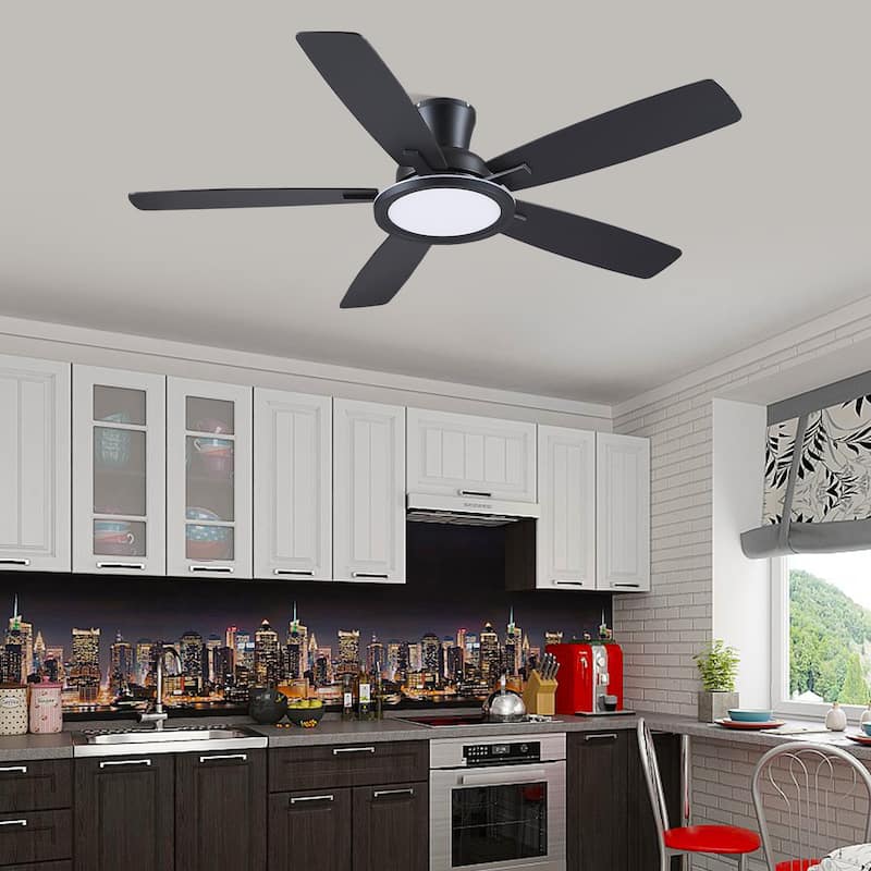 52/54 Inch Flush Mount Low Profile Ceiling Fan with Light,Remote and App Control