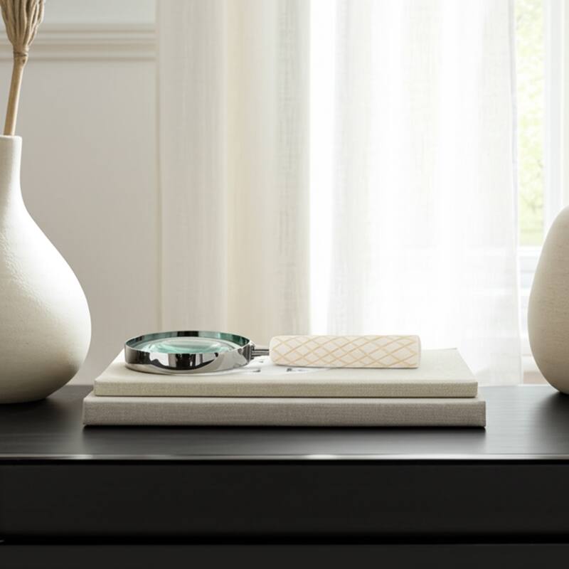 Resin Metal Decorative Object Magnifying Glass Home Decor - 1" Ivory - 4" x 9" x 0.75" - Ivory - 4" x 9" x 0.75"