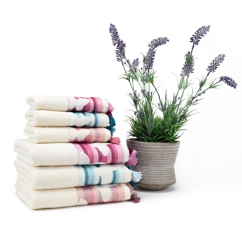 East'N Blue Butterfly Turkish Cotton Bath Towel Set (Set of 6) - (1 Bath Towel, 1 Hand Towel, 4 Washcloth)