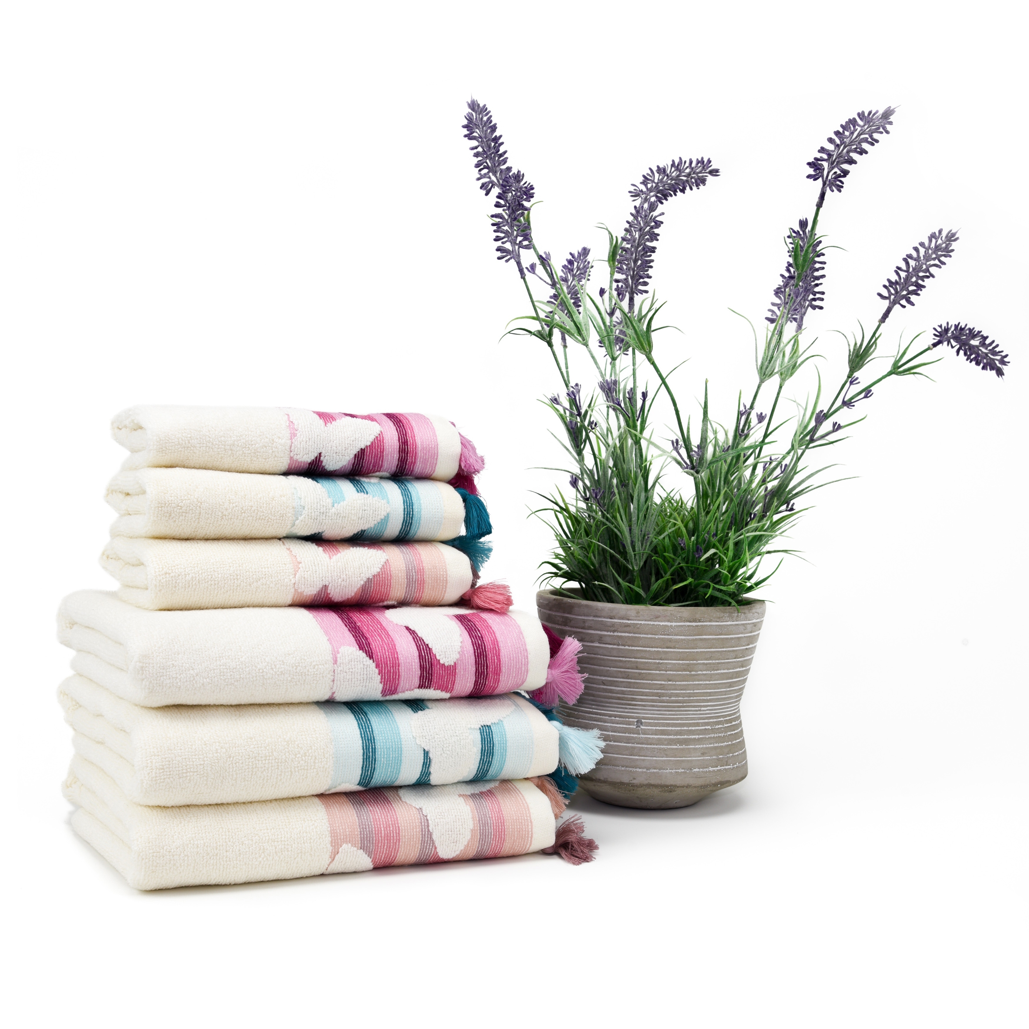 EastN Blue Butterfly Turkish Cotton Bath Towel Set of 4 Soft Absorbent Towels-image