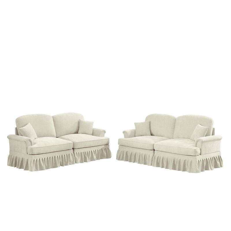 GDFStudio - Classic Modular Chenille 2-Seater 76.4" Loveseat Set with Flared Arms (Set of 2)