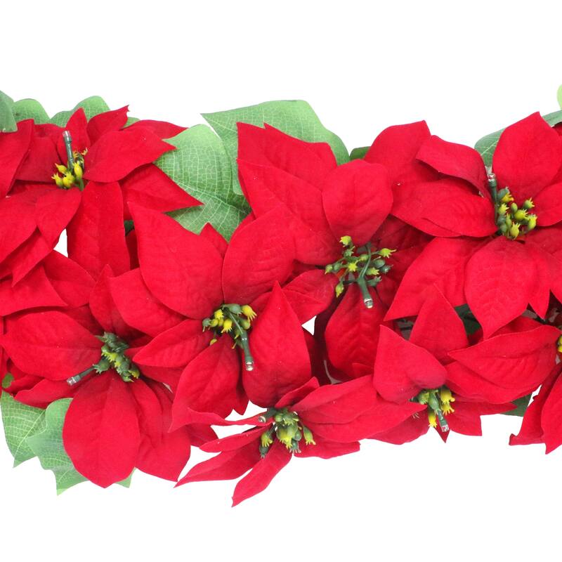 Puleo International 6' x 12" Pre-Lit Battery-Operated Artificial Red Poinsettia Garland
