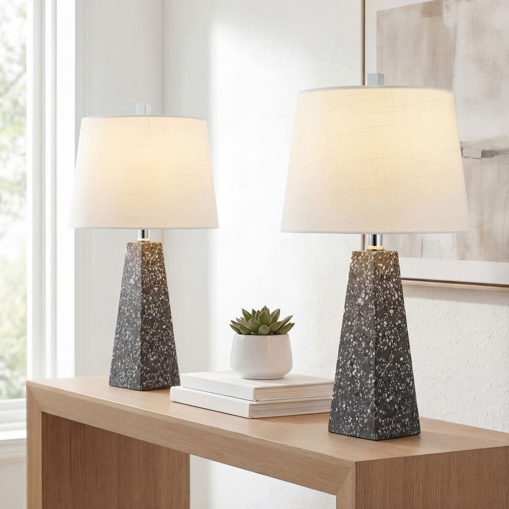 JONATHAN Y Stewart 20.5" Contemporary Resin LED Table Lamp, White Marble Finish (Set of 2)