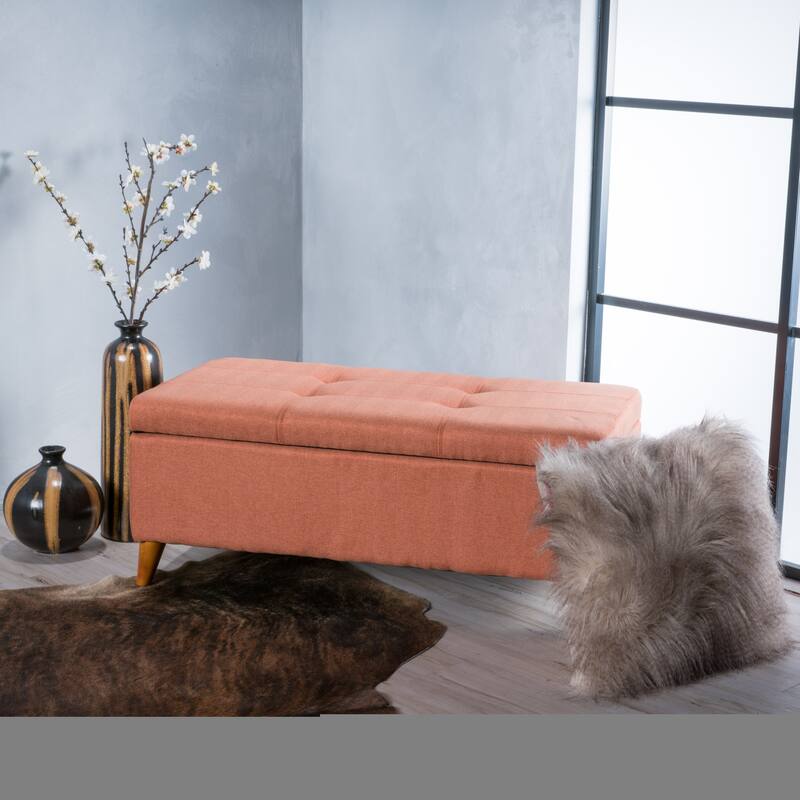 Tufted Button Storage Ottoman Bench with Flip Top for Bedroom - Orange