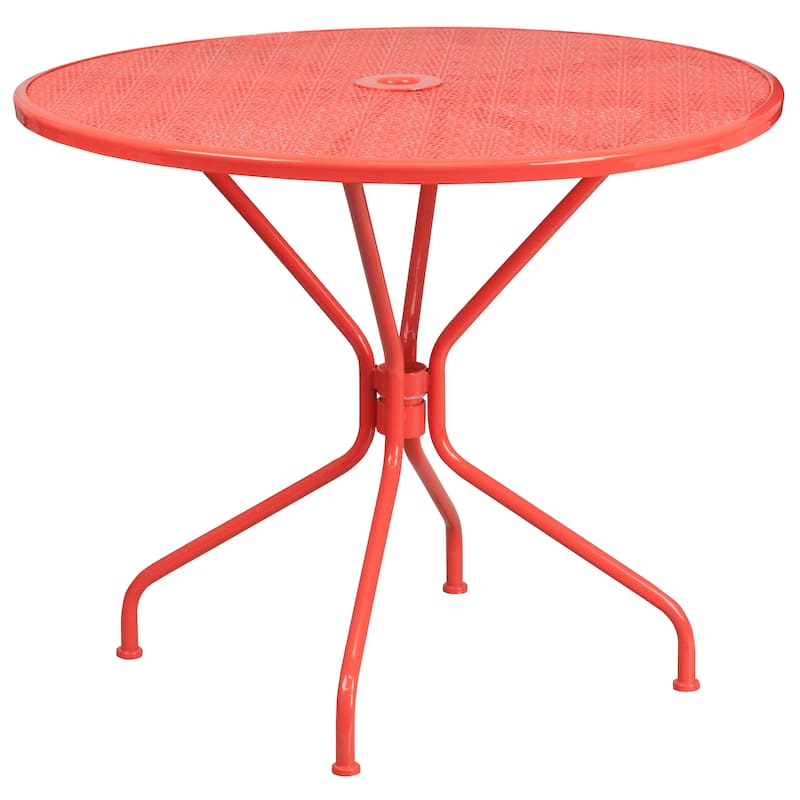 35-inch Round Steel 3-piece Patio Table Set with Round Back Chairs