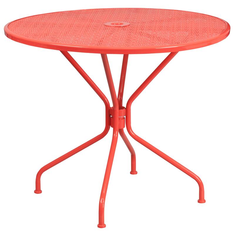 35-inch Round Steel 3-piece Patio Table Set with Square Back Chairs