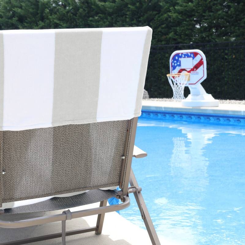 100% Cotton Cabana‑Stripe Lounge Chair Cover Terry Towel with Fitted Pocket & Back Flap Set of 2
