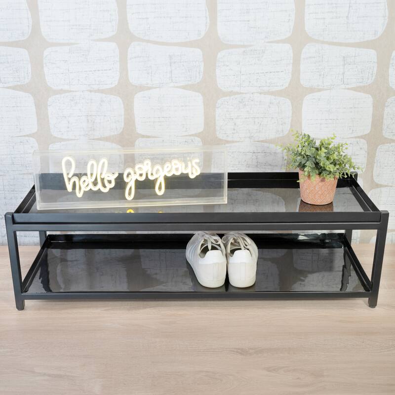 happimess Industrial Compact 10.75" 6-Pair 2-Tier Iron Shoe Rack