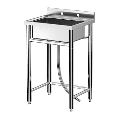 Free Standing Stainless Steel Utility Sink with Hot & Cold Hoses - 28 x 24 x 40 Inch