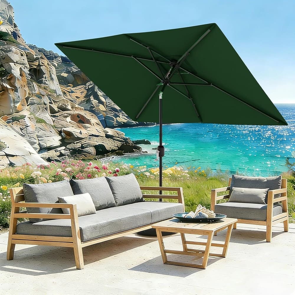 10' x 6.5' Solar Patio Umbrella with Crank and Push Button Tilt for Garden, Deck, Lawn, Pool (No Base)