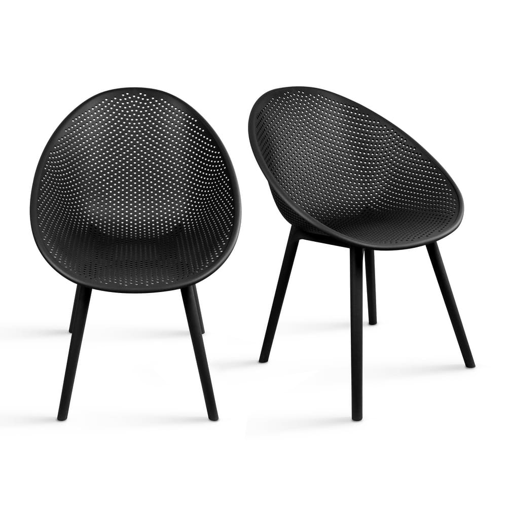 Set of 2 Mid-Century Modern Plastic Dining Chair Plastic Legs with Breathable Perforated Egg Shaped Seat for Indoor/Outdoor Use