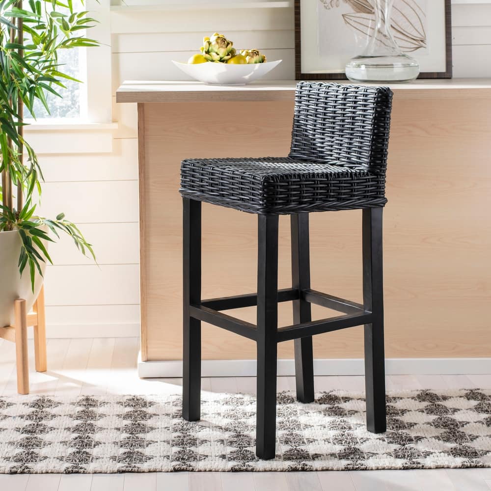 SAFAVIEH Tana -30 Inch Thomas Indoor Wicker Brown Bar Stool - 17.7" x 17.7" x 37.4" - 18Wx18Dx37H