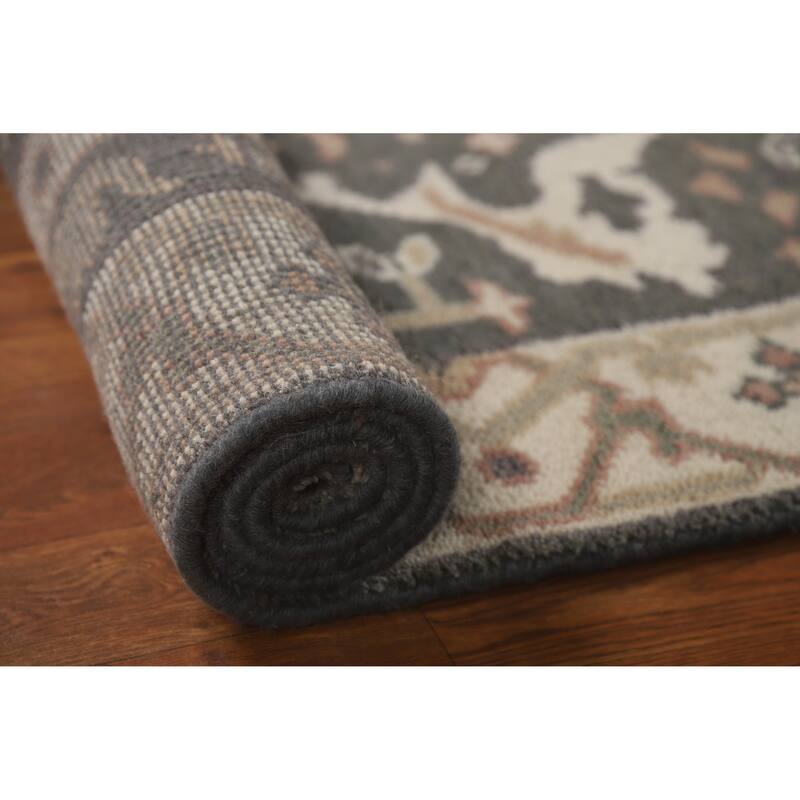 Gray Oushak Oriental Runner Rug Hand-Knotted Hallway Wool Carpet - 2'8"x 11'9"