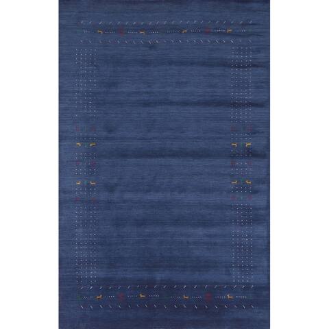 Navy Blue Tribal Gabbeh Area Rug Dining Room Handmade Wool Carpet - 6'7" x 9'10"
