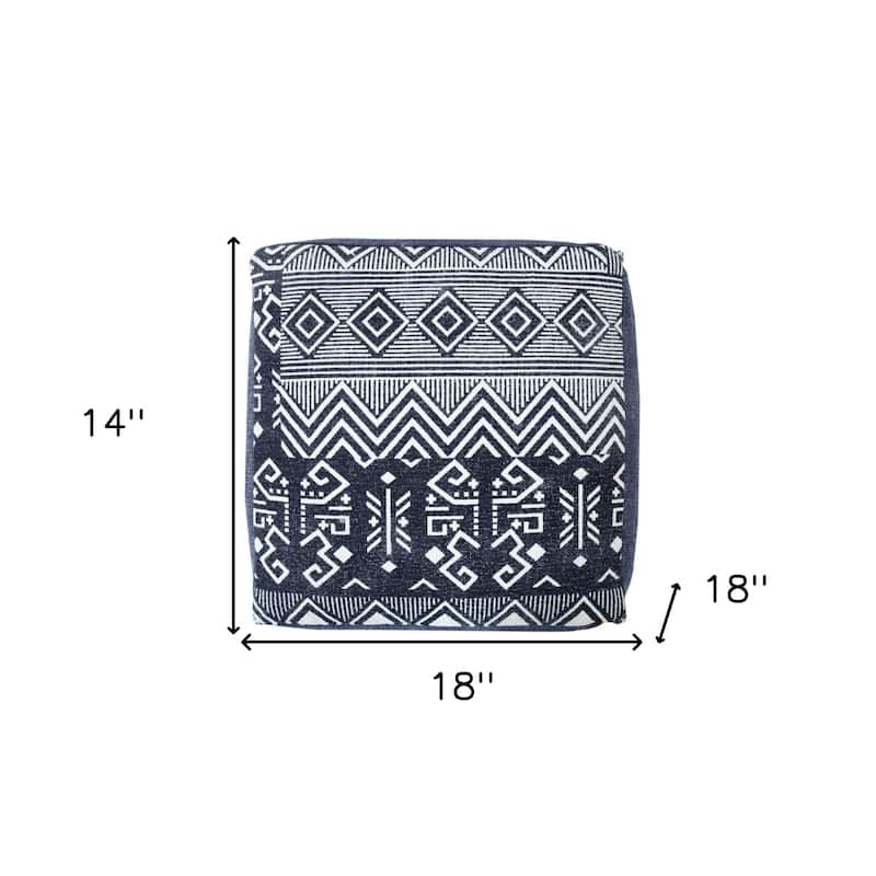 18-inch Cotton Pouf Ottoman with Geometric Pattern Comfortable Floor Seating for Living Room
