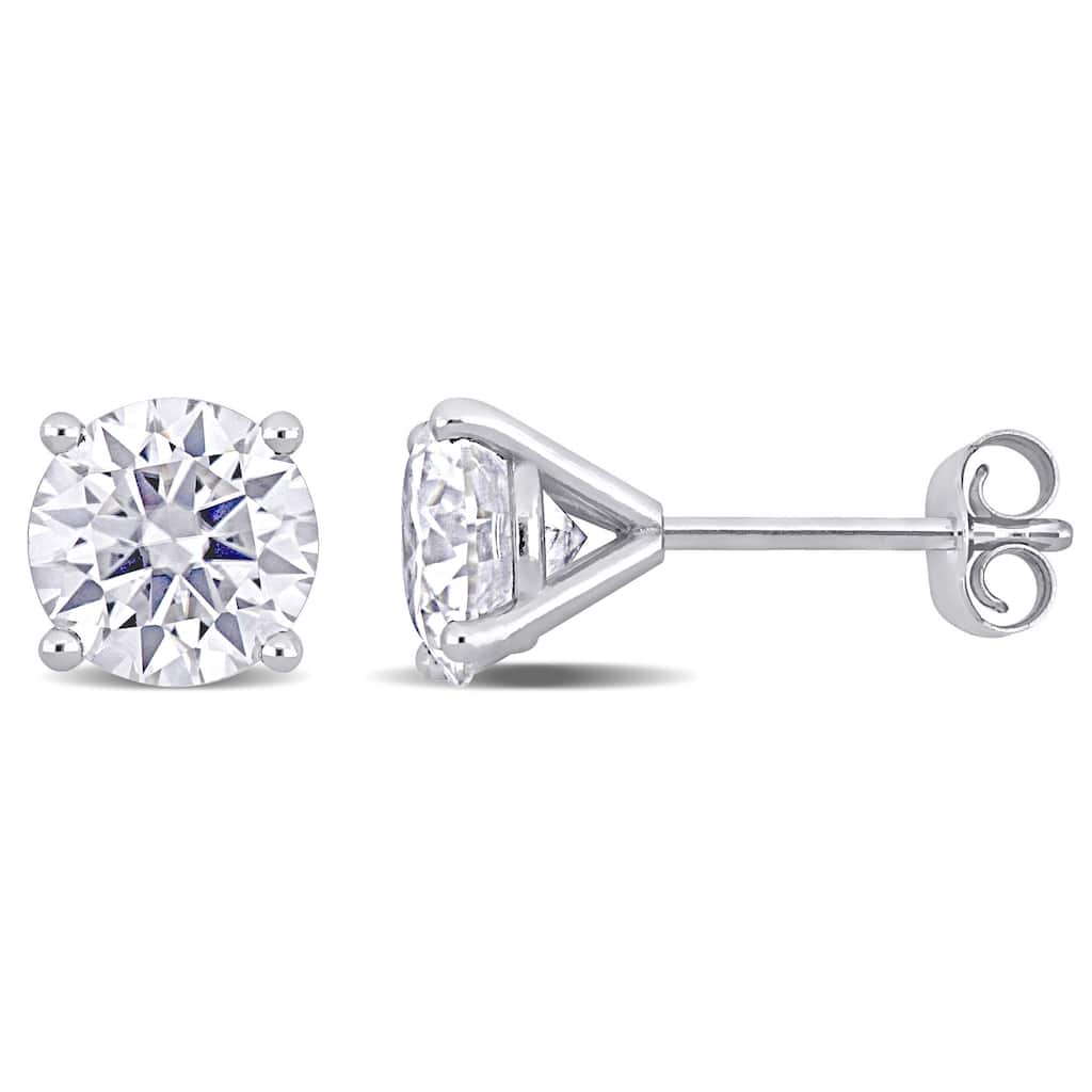 Miadora 1 7/8ct DEW Created Moissanite Solitaire Stud Earrings in 14k White Gold - 6.5 mm x 6.5 mm x 5.7 mm