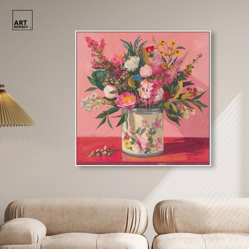 Pink Floral Tin Canvas by Art Remedy