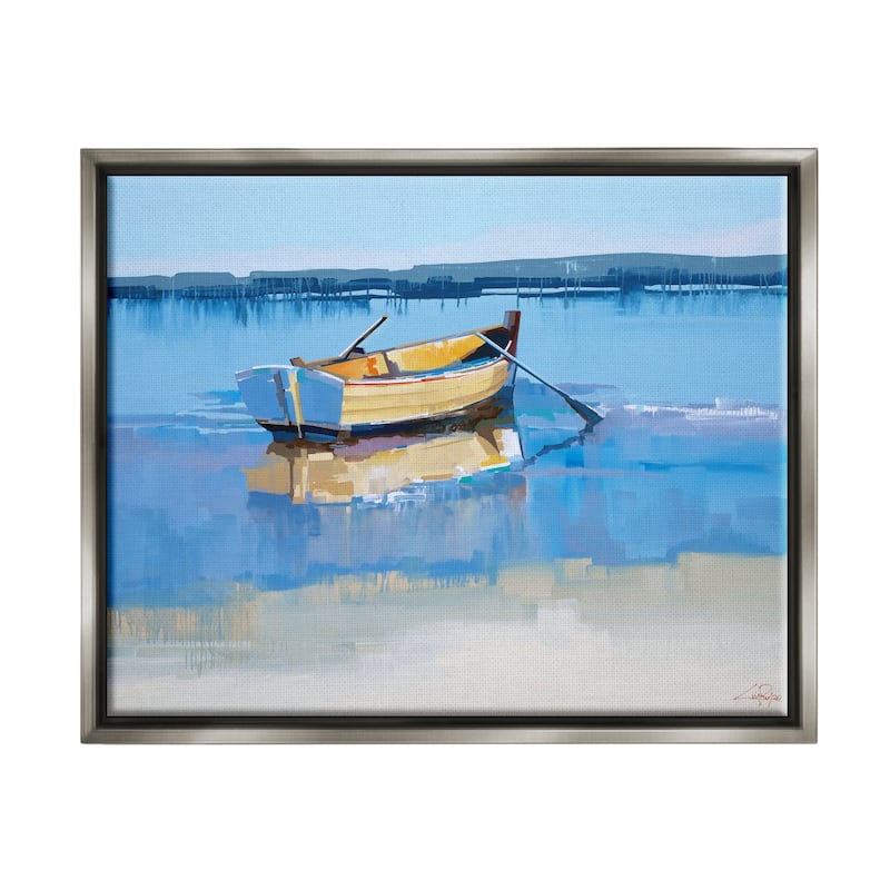 Stupell Row Boat on Blue Coastal Shore Beach Landscape Floater Frame - 16 x 20 - Grey