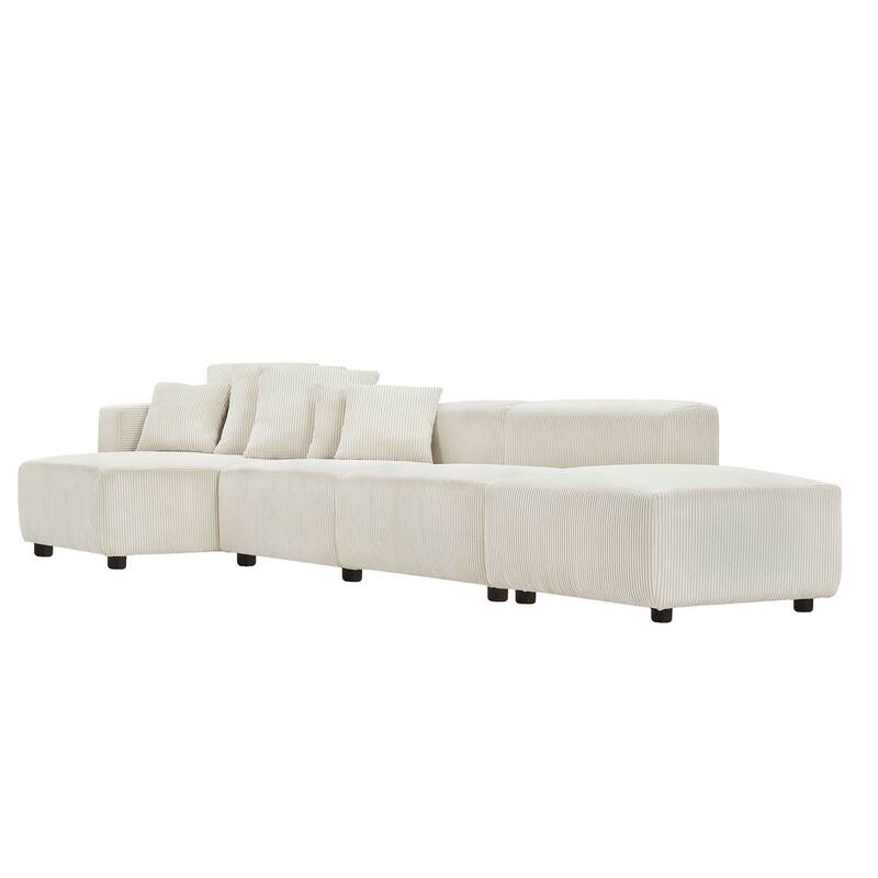 Soft Corduroy 4-Piece Modular L-Shaped Sofa Set, Beige