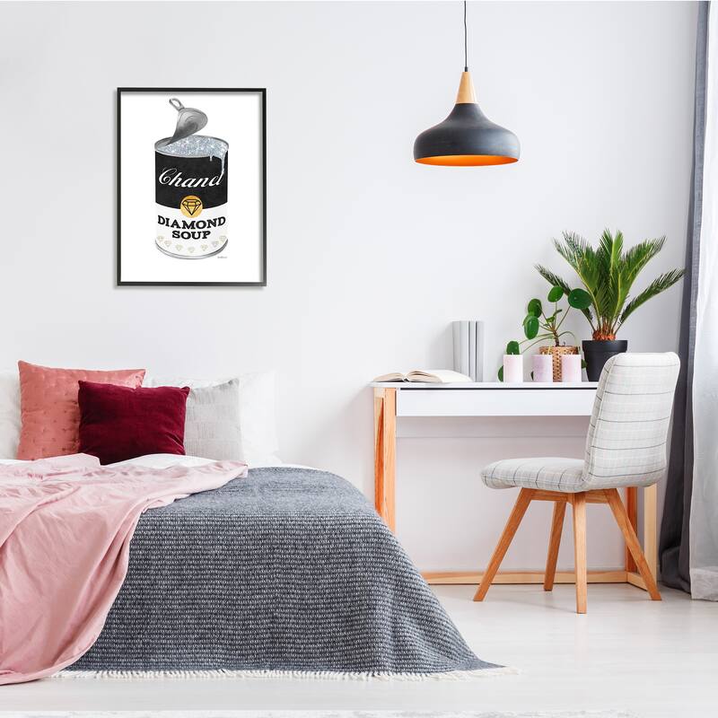 Stupell Traditional Condensed Soup Can Glam Fashion Pop Black Framed Wall Art - White