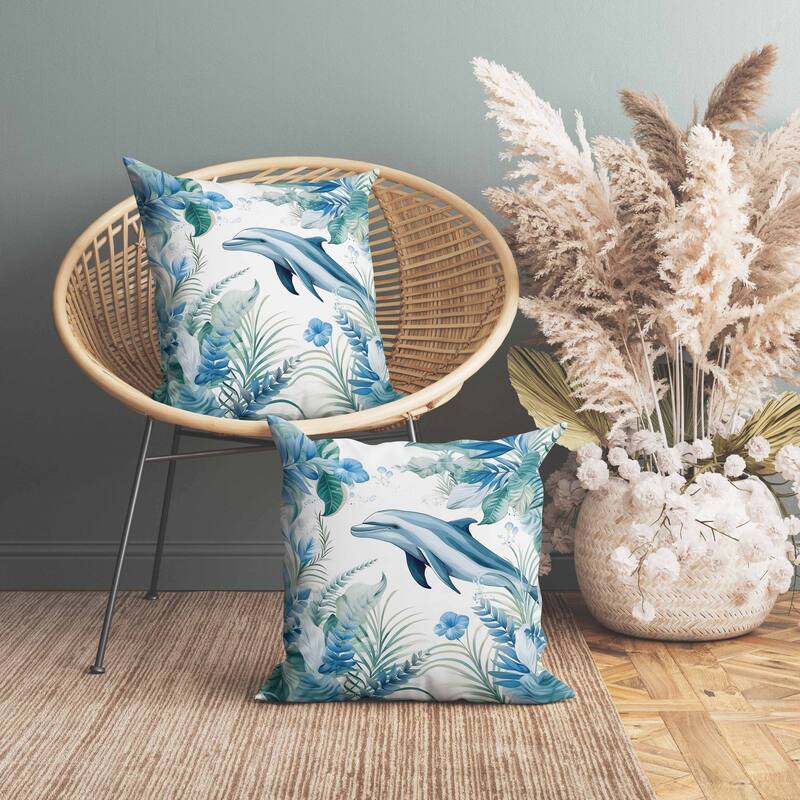 Dolphin Haven Faux Suede Reversible Throw Pillow Blue and Turquoise
