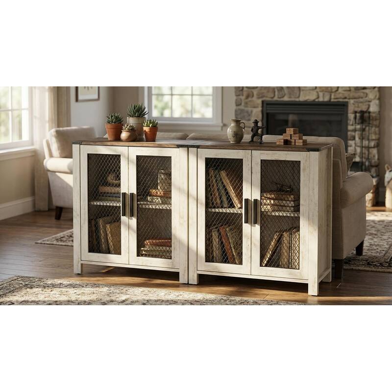 WAMPAT Bookcase with Mesh Door and Adjustable shelf - Brown&Oak