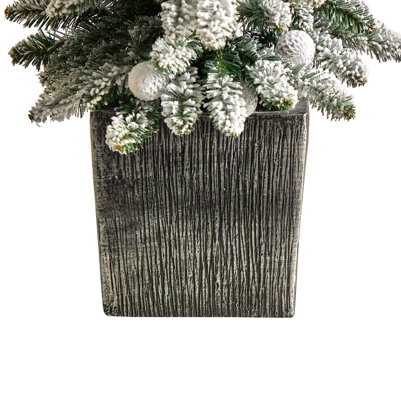3ft. Flocked Fir Artificial Christmas Tree with 127 Branches & 20 LED Globe Lights in Planter - Cute Holiday X-Mas Accent