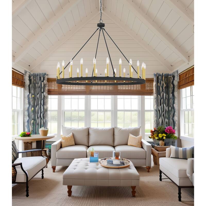 Acroma 24-light 47In Modern Farmhouse Large Wagon Wheel Chandelier