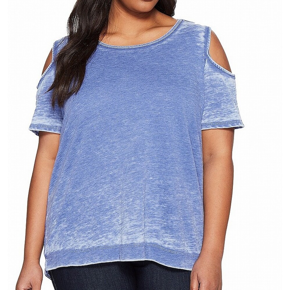 Shop Allen Allen Womens Top Blue Size 3x Plus Knit Cold Shoulder