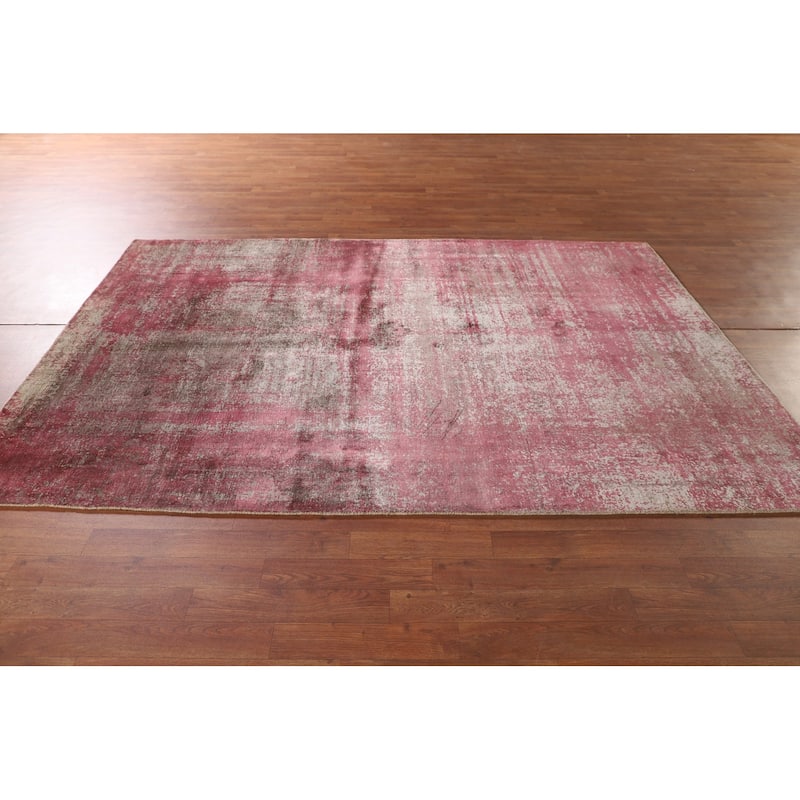 All-Over Pink Abstract Modern Area Rug Handmade Wool Carpet - 5'6" x 8'1"