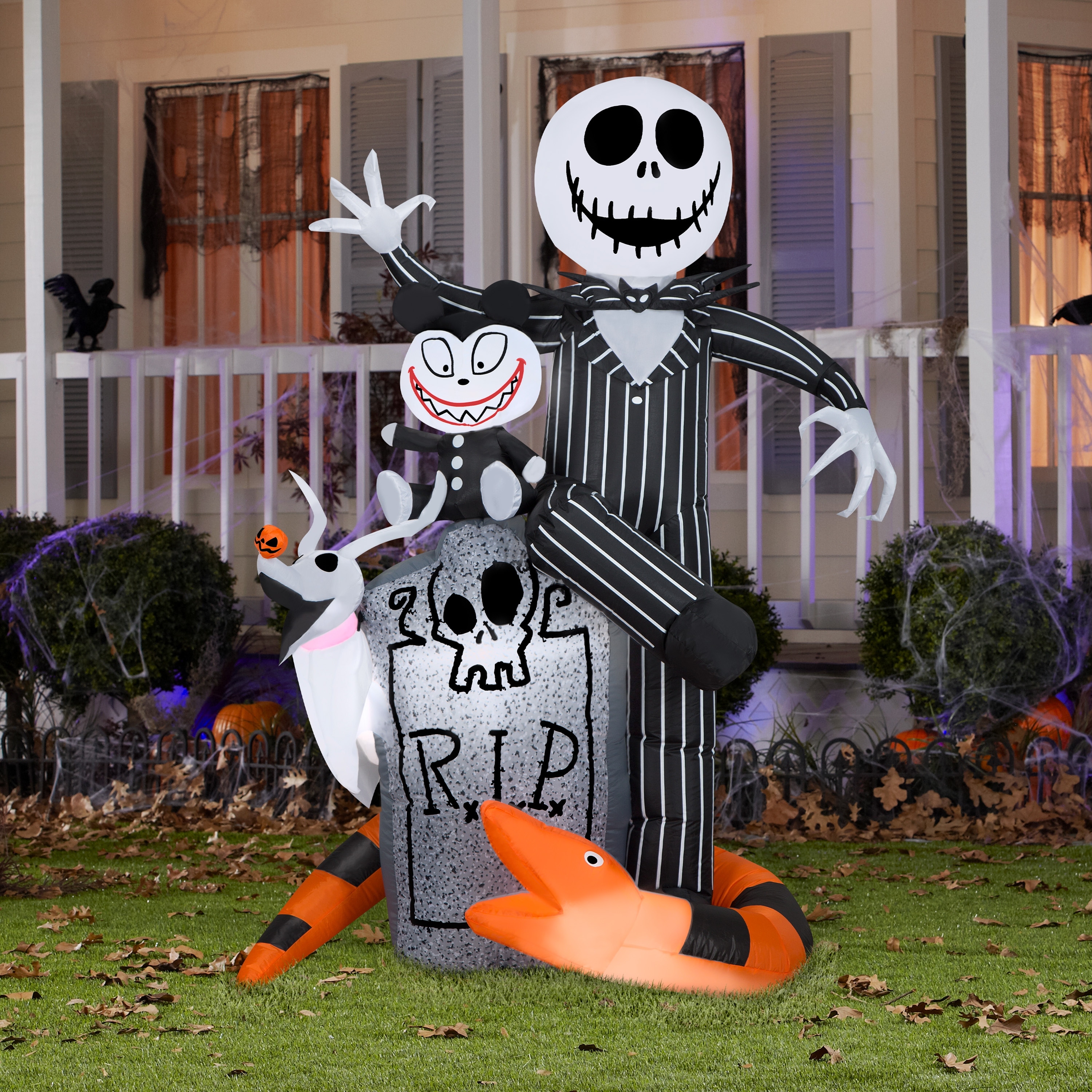 Disney Jack Skellington Halloween Inflatable Scene with Scary Teddy, Zero and Fake Snake, 5.5-Ft Lighted Yard Decor