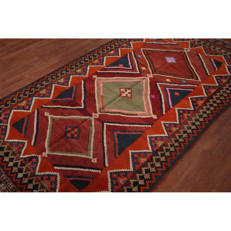 Vegetable Dye Kilim Qashqai Persian Rug Hand-Woven Tribal Wool Carpet - 4'3"x 7'10"