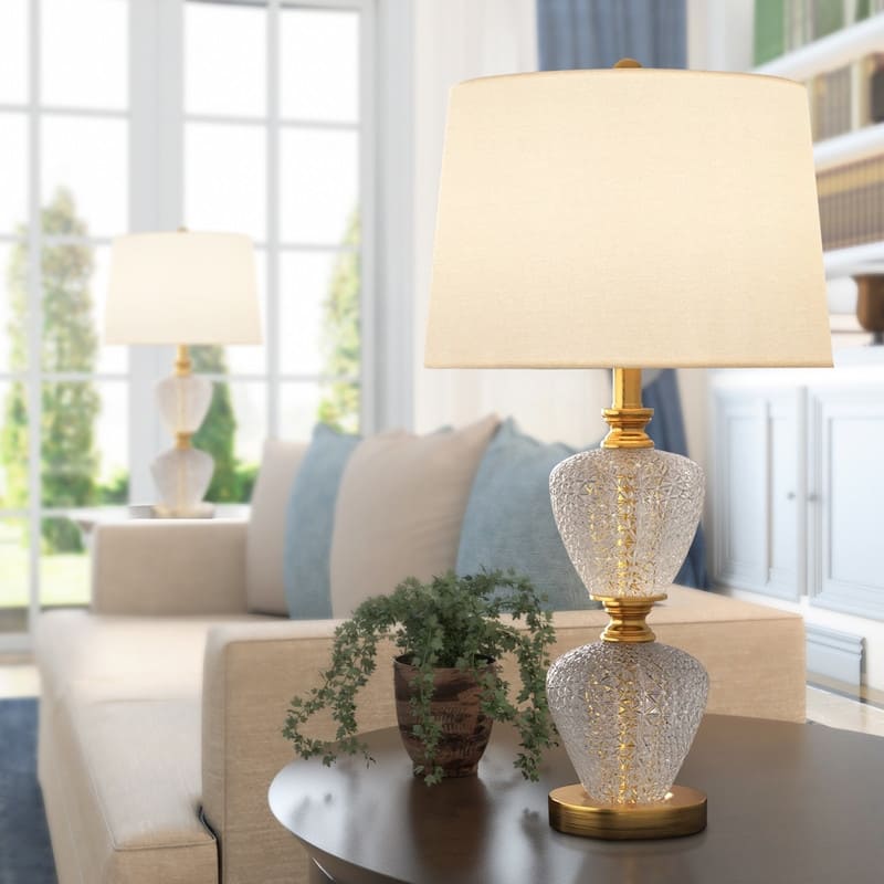25.5" Metal Glass Table Lamp Set (Set of 2)