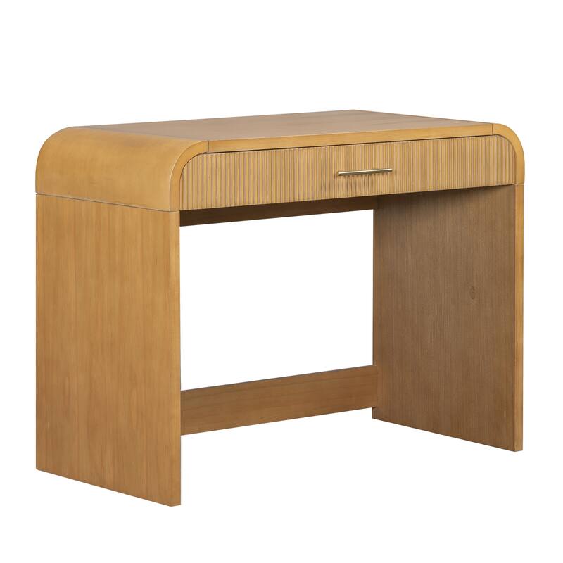 Anmytek 39" Lighted Touch Screen Mirror Makeup Vanity with Drawer Natural Bedroom Dressing Table