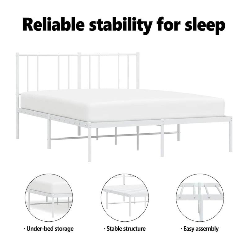 vidaXL Metal Bed Frame with Headboard, No Mattress
