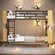 preview thumbnail 1 of 12, Black Modern Twin Size Metal Bunk Bed ,Storage Platform Beds with Ladder and Shelves Black