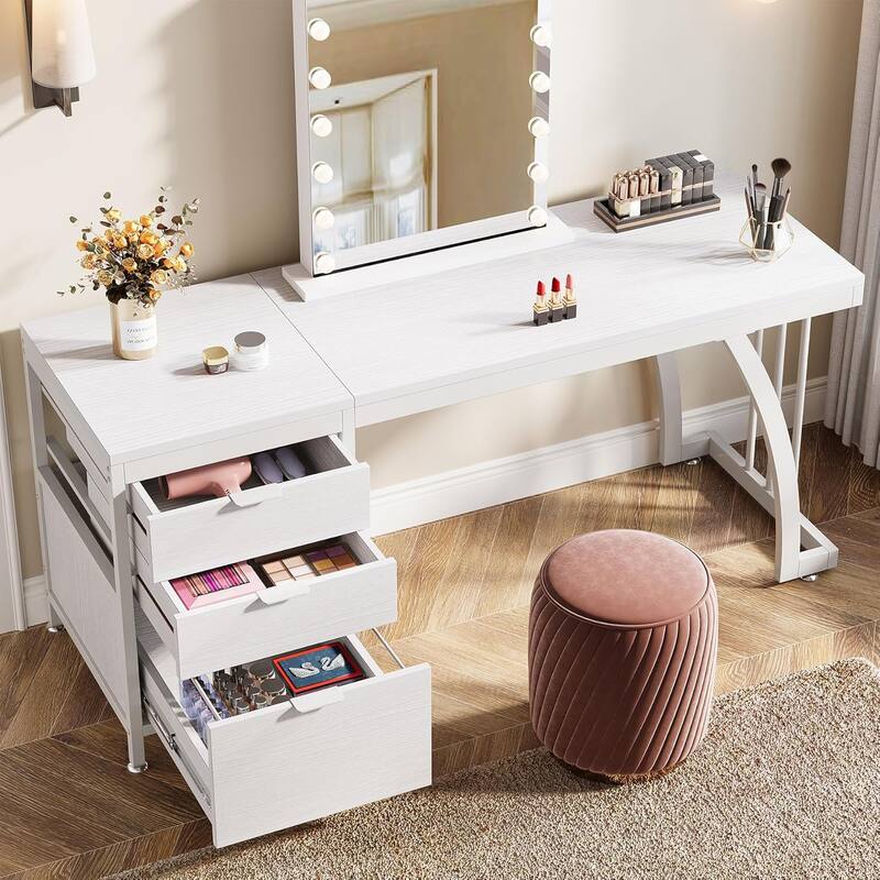 Vanity Desk 59" Dressing Table, Chic Makeup Desk with 3 Reversible Drawers for Bedroom, Home Room