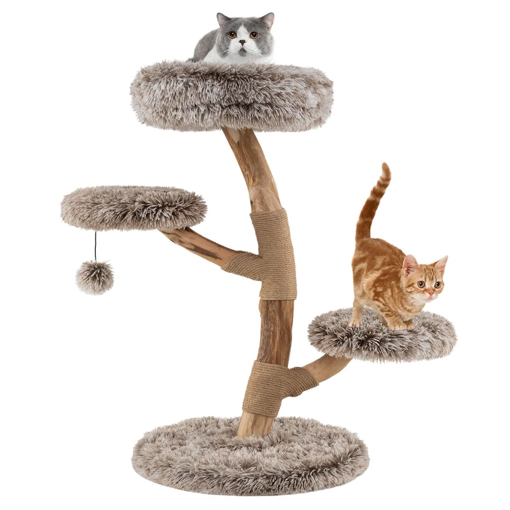 Costway Modern Cat Tree with Pear Wood Trunks Scratching Posts Soft - as pic shows - See Details