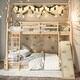 preview thumbnail 1 of 29, Playful Design Twin over Queen House Bunk Bed with Climbing Nets and Climbing Ramp Natural