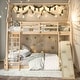 preview thumbnail 2 of 29, Twin over Queen House Bunk Bed with Climbing Nets and Climbing Ramp