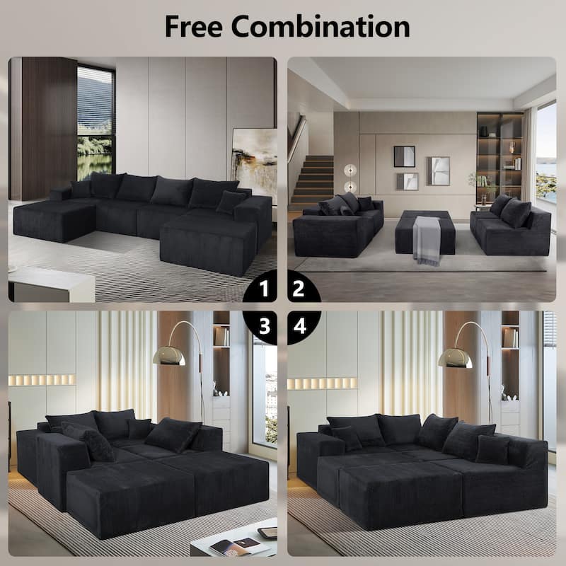 Corduroy U-shaped Sectional Sofa Flexible Layout Modular Couch