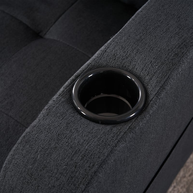 Upholstered Armchair and Storage Ottoman Set - Comfortable Single Sofa with Cup Holders and Tufted Detailing