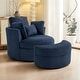 preview thumbnail 75 of 198, 41" W Oversized Accent Barrel Swivel Chair with Moon Storage Ottoman Set of Chair with Ottoman - Navy Corduroy