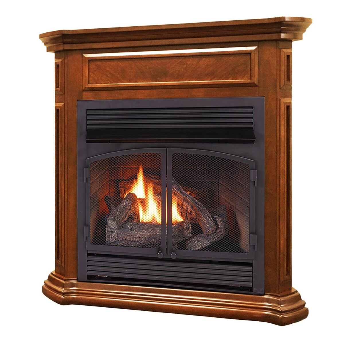 Shop Duluth Forge Dual Fuel Ventless Gas Fireplace With Mantel 32 000 Btu Remote Control Apple Spice Finish Overstock 31641614