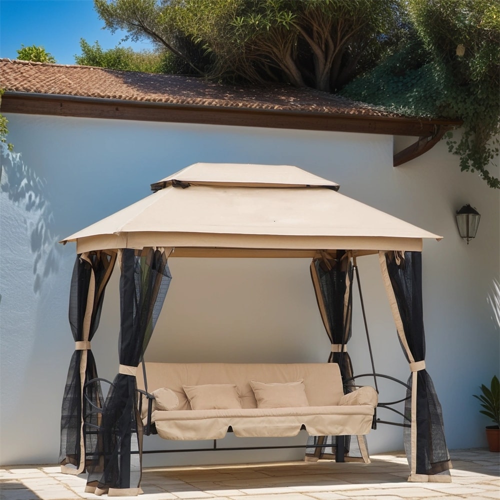Kenyatta outdoor patio daybed canopy gazebo swing with mesh walls outlet