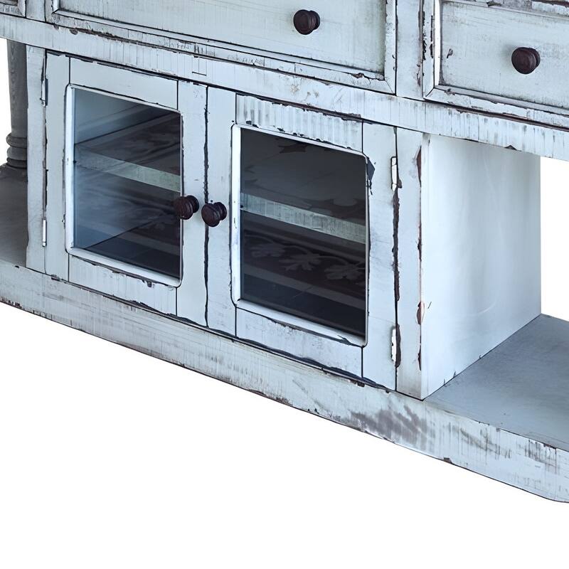HomeRoots 70" Blue Solid Wood Open shelving Distressed TV Stand - 70' X '34.75' X '19