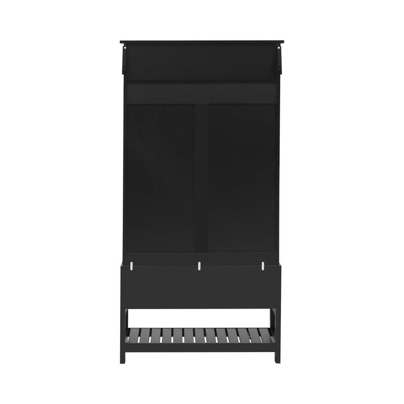 3-in-1 Design Hall Tree with 6 Hooks and Hinged Lid，Entryway Bench with Coat Hanger