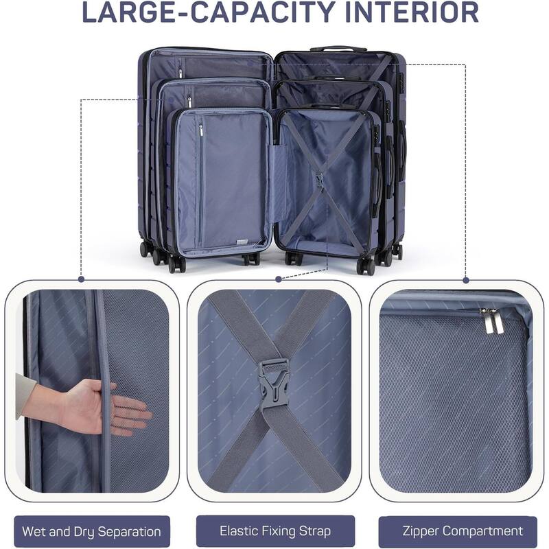 3-Piece Luggage Sets(20/24/28 Inch) , Hard Shell Suitcases with Spinner Wheels, Expandable Lightweight Rolling Suitcase Sets
